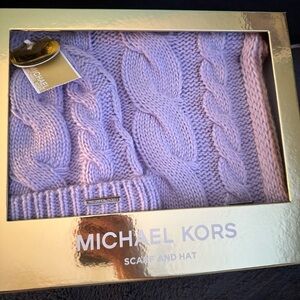 Michael Kors Lilac Cable Knit Scarf and Hat Set